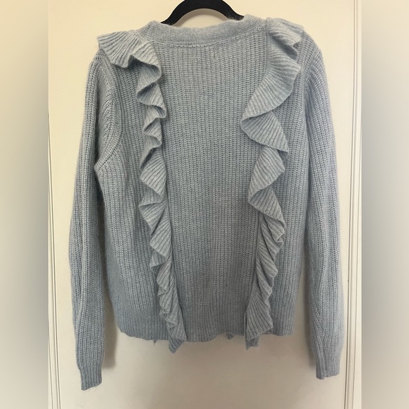 Baby blue wool rabbit hair ruffle button sweater soft small V neck long sleeve - Picture 5 of 6